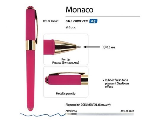 Ручка пластиковая шариковая BrunoVisconti Monaco, 0,5мм, синие чернила, малиновый, арт. 017429503