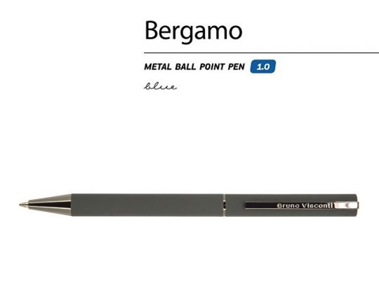 Ручка Bergamo шариковая автоматическая, серый металлический корпус, 1.0 мм, синяя, арт. 017355003