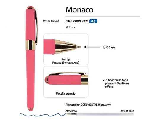 Ручка пластиковая шариковая Bruno Visconti Monaco, 0,5мм, синие чернила, коралловый, арт. 017429803
