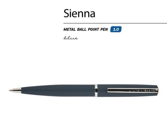 Ручка Bruno Visconti Sienna шариковая автоматическая, синий металлический корпус, 1.0 мм, синяя, арт. 017353303