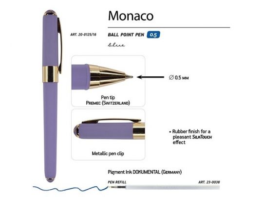 Ручка пластиковая шариковая Bruno Visconti Monaco, 0,5мм, синие чернила, лавандовый, арт. 017429203