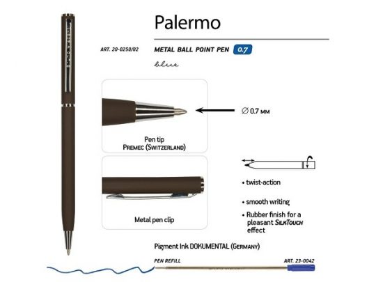 Ручка Bruno Visconti Palermo шариковая  автоматическая, коричневый металлический корпус, 0,7 мм, синяя, арт. 017356403