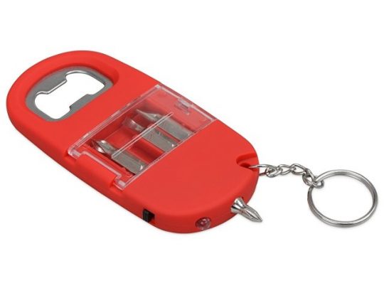 Брелок-открывалка с отвертками и фонариком Uni, софт-тач, красный, арт. 017745303
