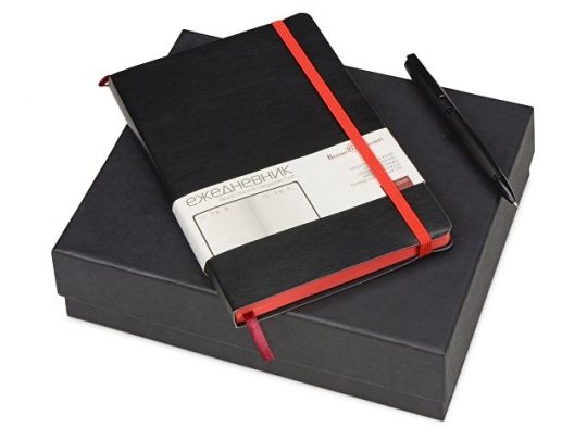 Подарочный набор Bruno Visconti Megapolis Soft: ежедневник А5 недат., ручка шарик., черный/красный, арт. 017830903