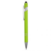 Ручка металлическая soft-touch шариковая со стилусом Sway, зеленое яблоко/серебристый, арт. 017989403