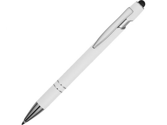 Ручка металлическая soft-touch шариковая со стилусом Sway, белый/серебристый, арт. 017989303