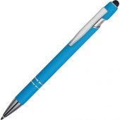 Ручка металлическая soft-touch шариковая со стилусом Sway, голубой/серебристый, арт. 017989503