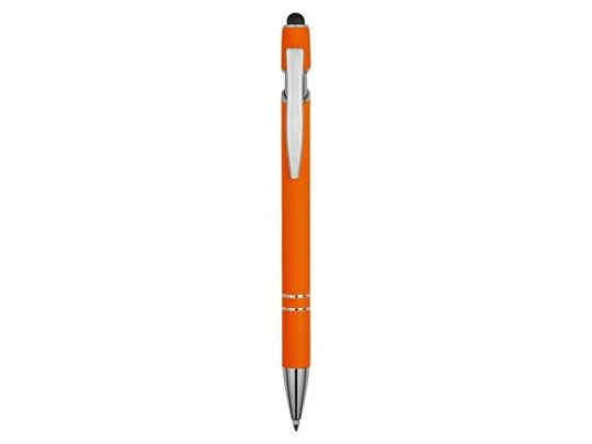 Ручка металлическая soft-touch шариковая со стилусом Sway, оранжевый/серебристый, арт. 017989603