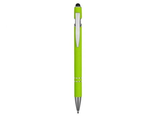 Ручка металлическая soft-touch шариковая со стилусом Sway, зеленое яблоко/серебристый, арт. 017989403