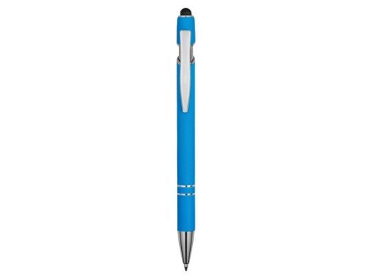Ручка металлическая soft-touch шариковая со стилусом Sway, голубой/серебристый, арт. 017989503