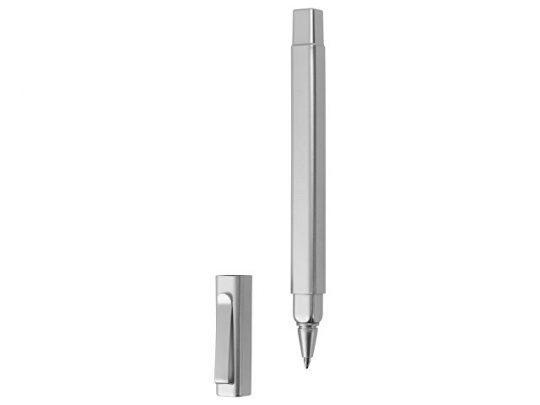 Ручка шариковая пластиковая Quadro, квадратный корпус, серебристый, арт. 018054503