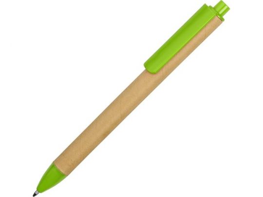 Ручка картонная пластиковая шариковая Эко 2.0, бежевый/зеленое яблоко, арт. 017989003