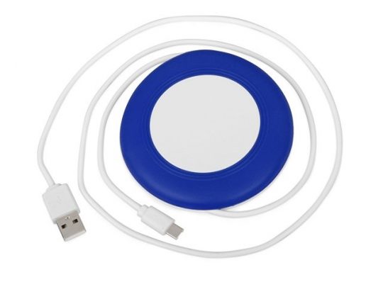 Беспроводное зарядное устройство со встроенным кабелем 2-в-1 Disc, синий, арт. 018251703