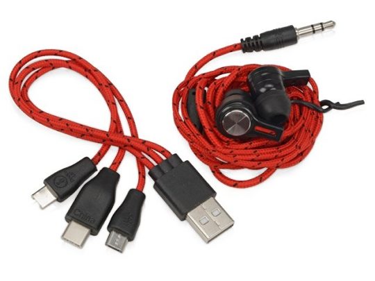 Набор с наушниками и зарядным кабелем 3-в-1 In motion, красный, арт. 018252103