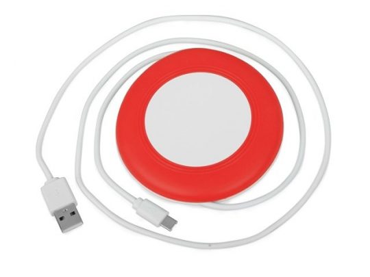 Беспроводное зарядное устройство со встроенным кабелем 2-в-1 Disc, красный, арт. 018251803