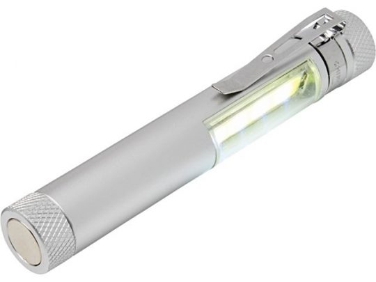 Карманный фонарик Stix с зажимом, оснащен бескорпусным чипом и магнитным держателем, серебристый, арт. 018370703