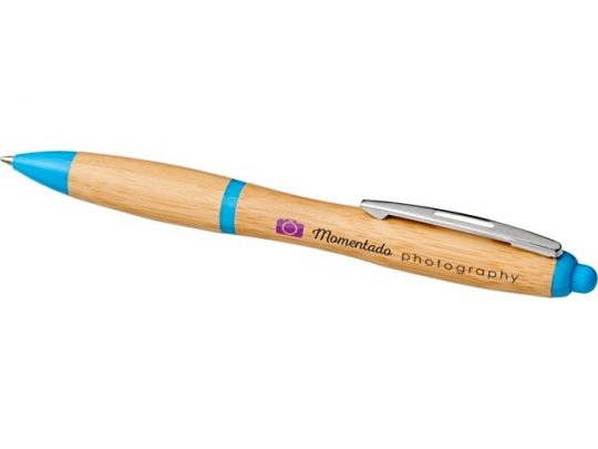 Шариковая ручка Nash из бамбука, натуральный/голубой, арт. 018379803