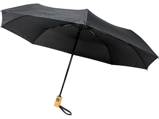 Автоматический складной зонт Bo из переработанного ПЭТ-пластика, черный, арт. 018363503