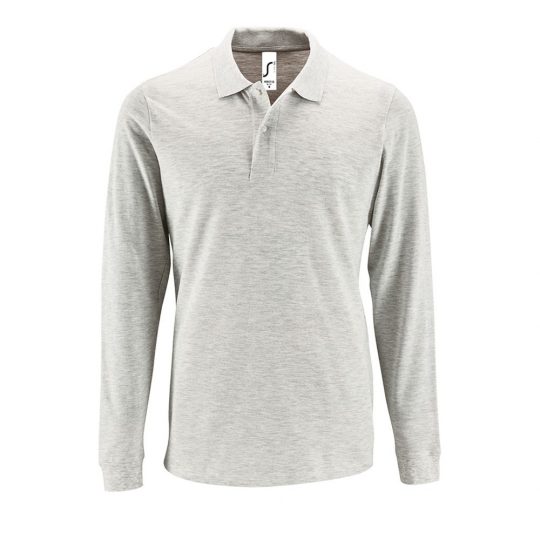 Рубашка поло мужская с длинным рукавом PERFECT LSL MEN светло-серый меланж, размер XL