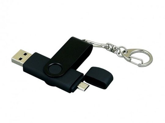 Флешка с поворотным механизмом, c дополнительным разъемом Micro USB, 64 Гб, черный (64Gb), арт. 019267503