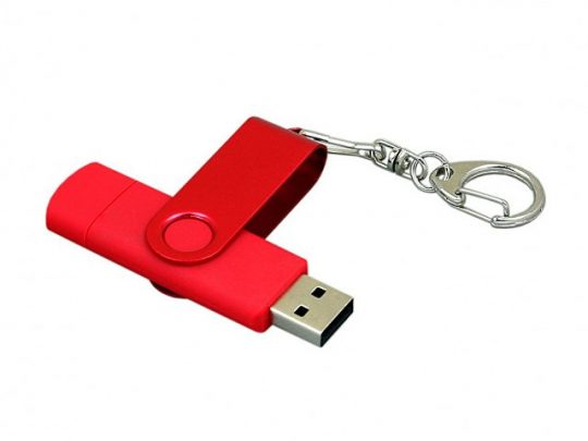 Флешка с поворотным механизмом, c дополнительным разъемом Micro USB, 64 Гб, красный (64Gb), арт. 019267203