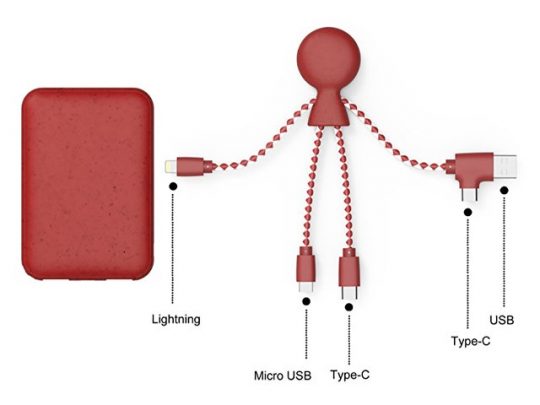 Портативное зарядное устройство BioPack c кабелем Mr. Bio, 5000 mAh, красный, арт. 019340203