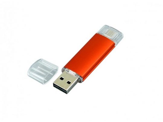 USB-флешка на 32 Гб.c дополнительным разъемом Micro USB, оранжевый (32Gb), арт. 019427103