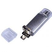 USB-флешка на 32 Гб c двумя дополнительными разъемами MicroUSB и TypeC, серебро (32Gb), арт. 019431203