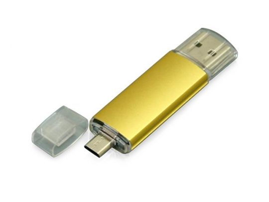 USB-флешка на 64 ГБ.c дополнительным разъемом Micro USB, золотой (64Gb), арт. 019429703