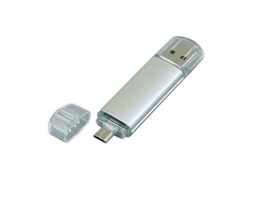 USB-флешка на 64 ГБ.c дополнительным разъемом Micro USB, серебро (64Gb), арт. 019430003