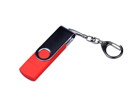 USB-флешка на 64 ГБ поворотный механизм, c двумя дополнительными разъемами MicroUSB и TypeC, красный (64Gb), арт. 019432803