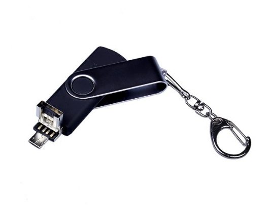 USB-флешка на 64 ГБ поворотный механизм, c двумя дополнительными разъемами MicroUSB и TypeC, черный (64Gb), арт. 019433103