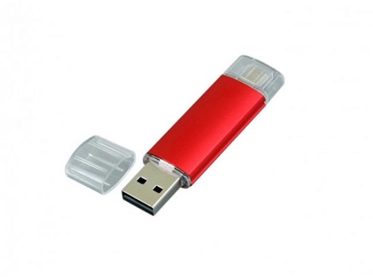 USB-флешка на 64 ГБ.c дополнительным разъемом Micro USB, красный (64Gb), арт. 019429403