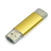USB-флешка на 16 Гб.c дополнительным разъемом Micro USB, золотой (16Gb), арт. 019428103