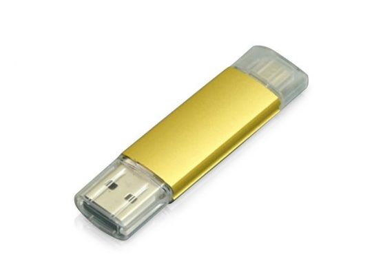 USB-флешка на 16 Гб.c дополнительным разъемом Micro USB, золотой (16Gb), арт. 019428103