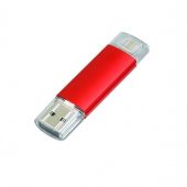USB-флешка на 32 Гб.c дополнительным разъемом Micro USB, красный (32Gb), арт. 019427003