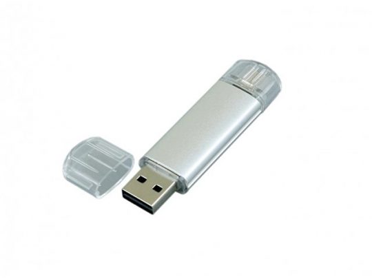 USB-флешка на 32 Гб.c дополнительным разъемом Micro USB, серебро (32Gb), арт. 019427603