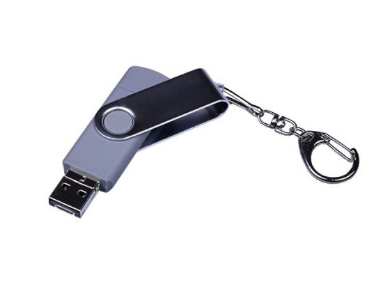 USB-флешка на 64 ГБ поворотный механизм, c двумя дополнительными разъемами MicroUSB и TypeC, серебро (64Gb), арт. 019433303
