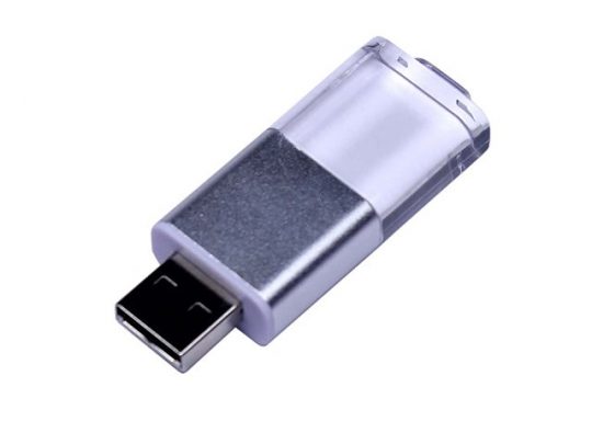 USB-флешка промо на 64 ГБ прямоугольной формы, выдвижной механизм, белый (64Gb), арт. 019425803