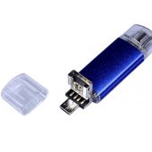 USB-флешка на 16 Гб c двумя дополнительными разъемами MicroUSB и TypeC, синий (16Gb), арт. 019430403