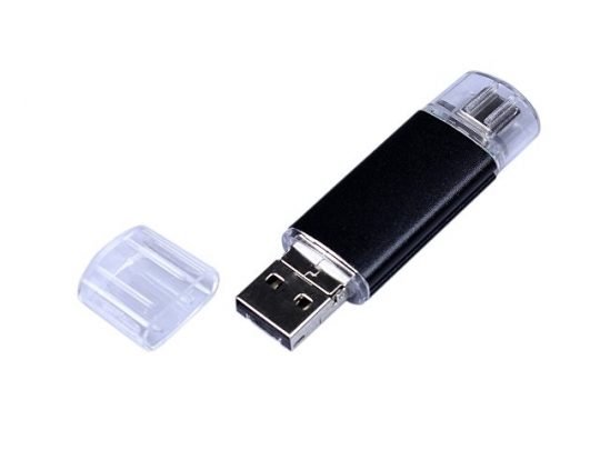 USB-флешка на 32 Гб c двумя дополнительными разъемами MicroUSB и TypeC, черный (32Gb), арт. 019431103