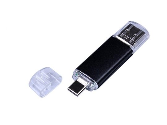 USB-флешка на 64 ГБ c двумя дополнительными разъемами MicroUSB и TypeC, черный (64Gb), арт. 019430803