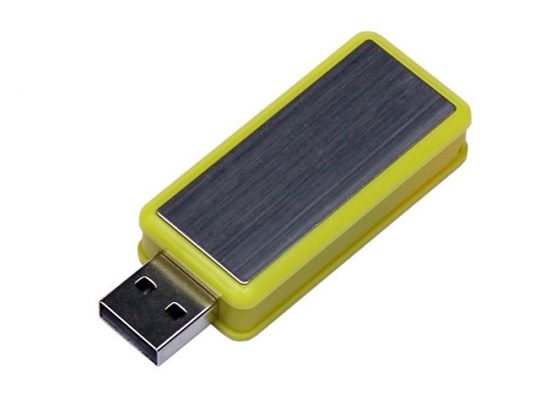 USB-флешка промо на 128 Гб прямоугольной формы, выдвижной механизм, желтый (128Gb), арт. 019402403