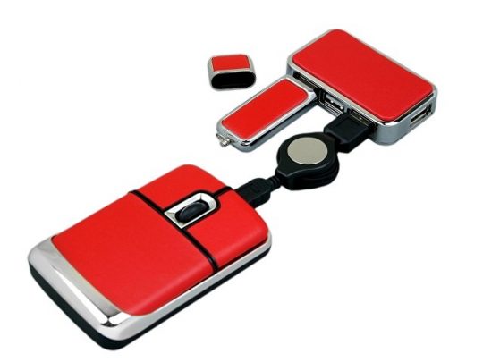 Подарочный набор USB-SET в кожанном исполнении в коробочке на 32 Гб, красный (32Gb), арт. 019446703