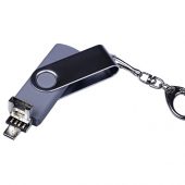 USB-флешка на 64 ГБ поворотный механизм, c двумя дополнительными разъемами MicroUSB и TypeC, серебро (64Gb), арт. 019433303