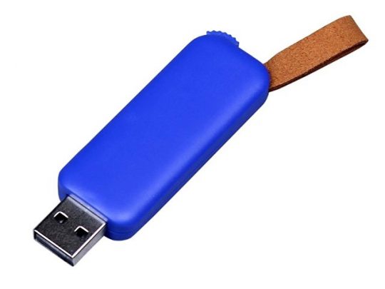 USB-флешка промо на 128 Гб прямоугольной формы, выдвижной механизм, синий (128Gb), арт. 019414103