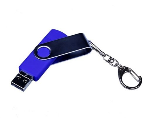 USB-флешка на 16 Гб поворотный механизм, c двумя дополнительными разъемами MicroUSB и TypeC, синий (16Gb), арт. 019432303