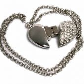 USB-флешка на 16 Гб в виде Сердца  с кристаллами, серебро (16Gb), арт. 019468703