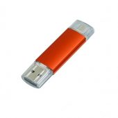 USB-флешка на 64 ГБ.c дополнительным разъемом Micro USB, оранжевый (64Gb), арт. 019429503