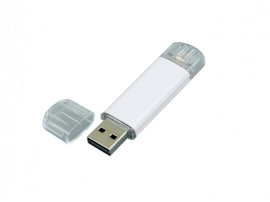 USB-флешка на 64 ГБ.c дополнительным разъемом Micro USB, белый (64Gb), арт. 019429903